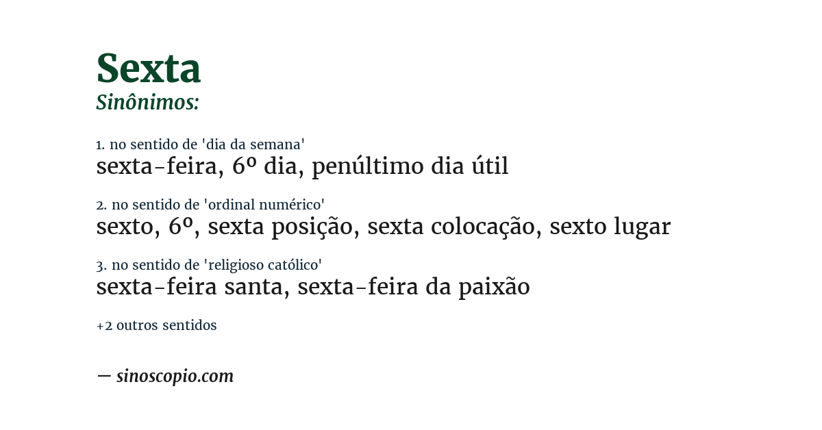 Sinônimo de sexta
