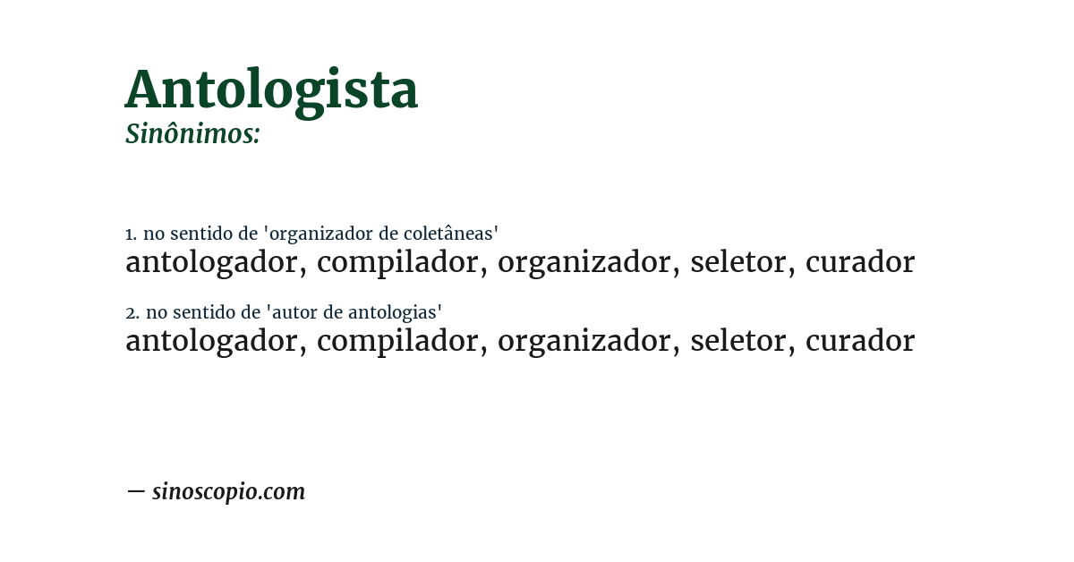 Sinônimo de antologista