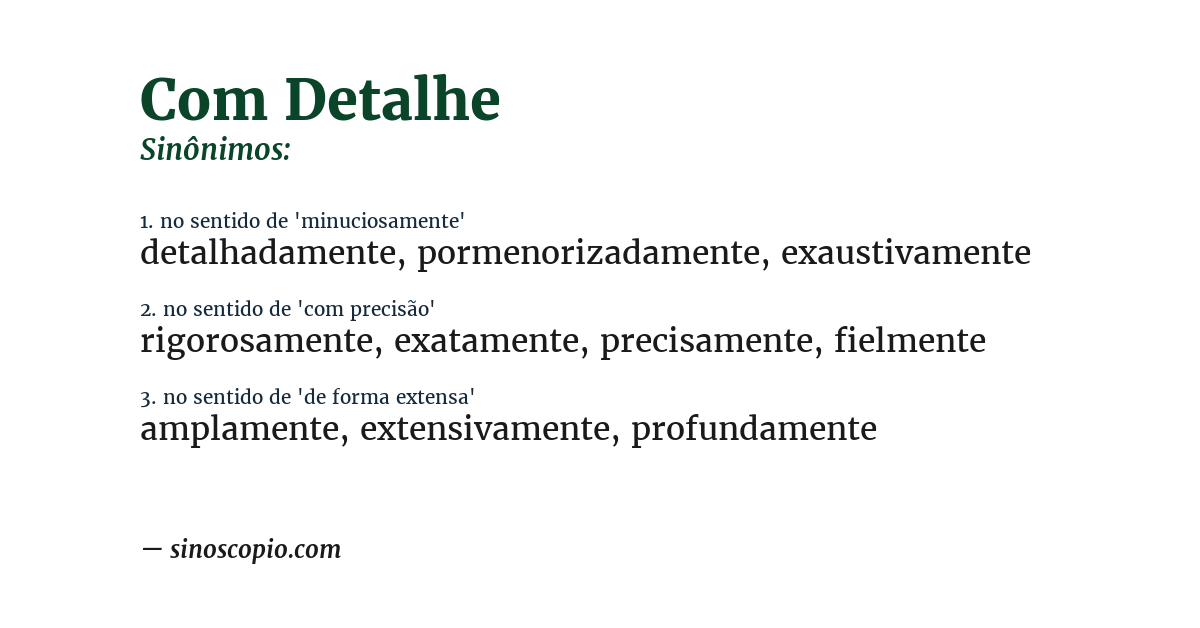 Sinônimo de com detalhe