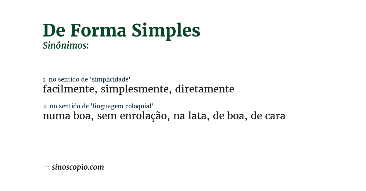 Sinônimo de de forma simples