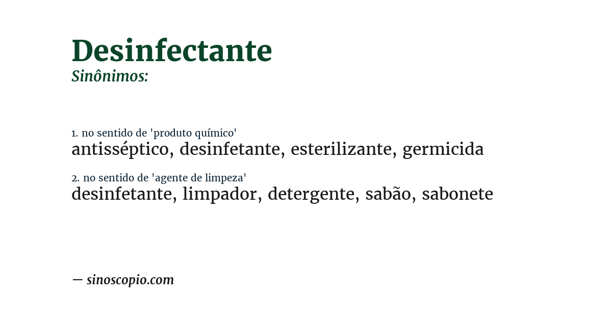 Sinônimo de desinfectante