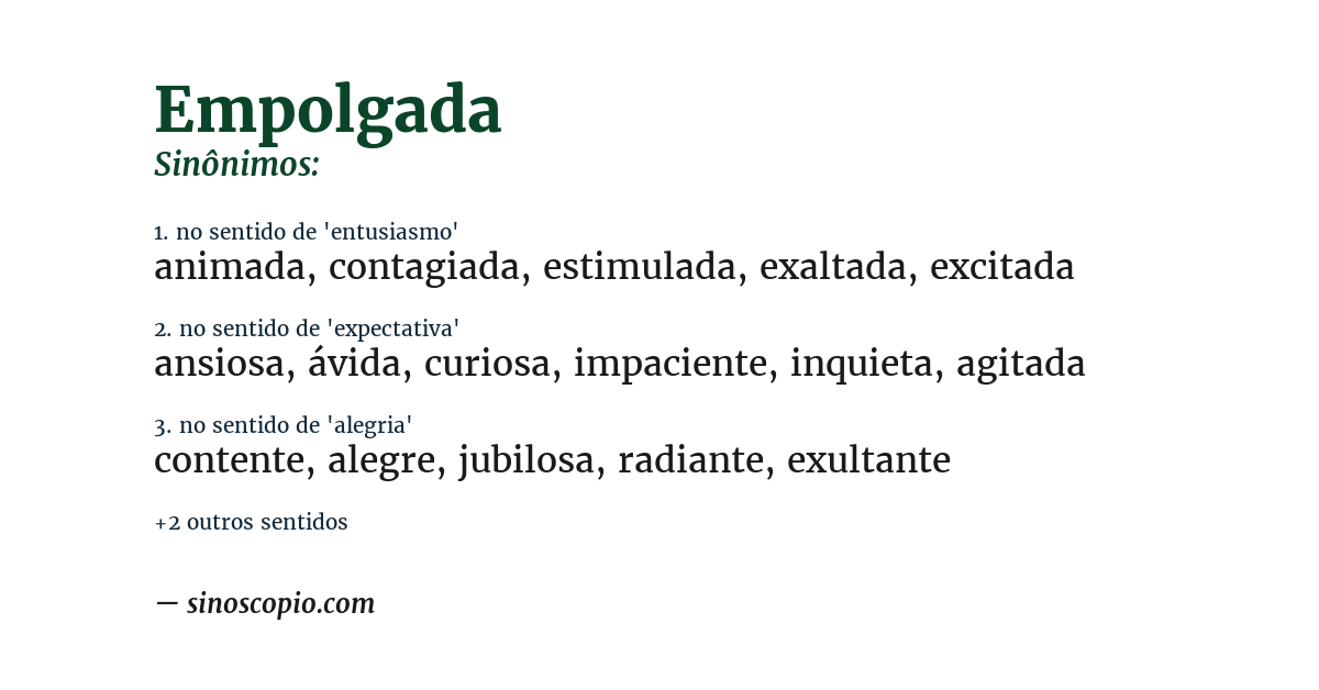 Sinônimo de empolgada