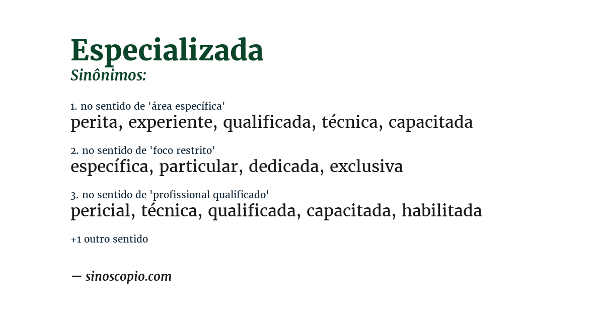 Sinônimo de especializada