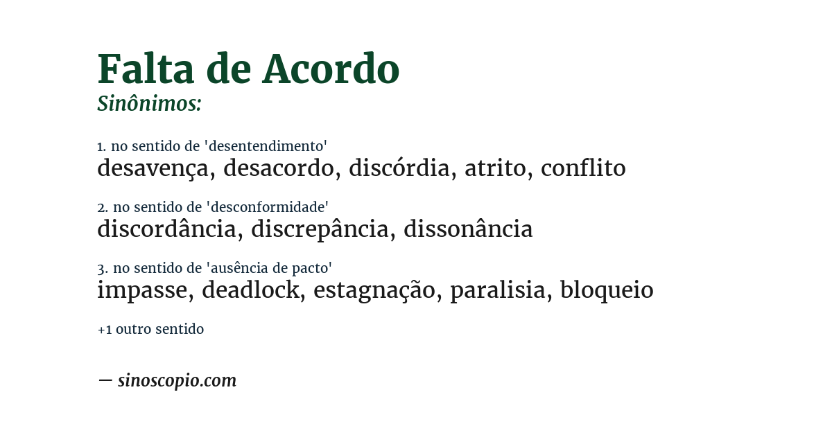 Sinônimo de falta de acordo