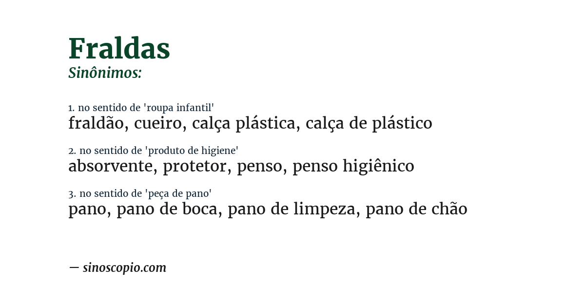 Sinônimo de fraldas