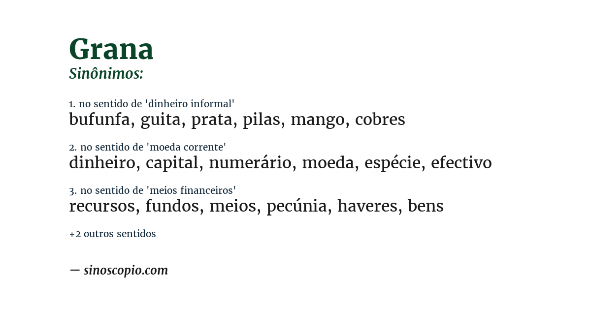 Sinônimo de grana
