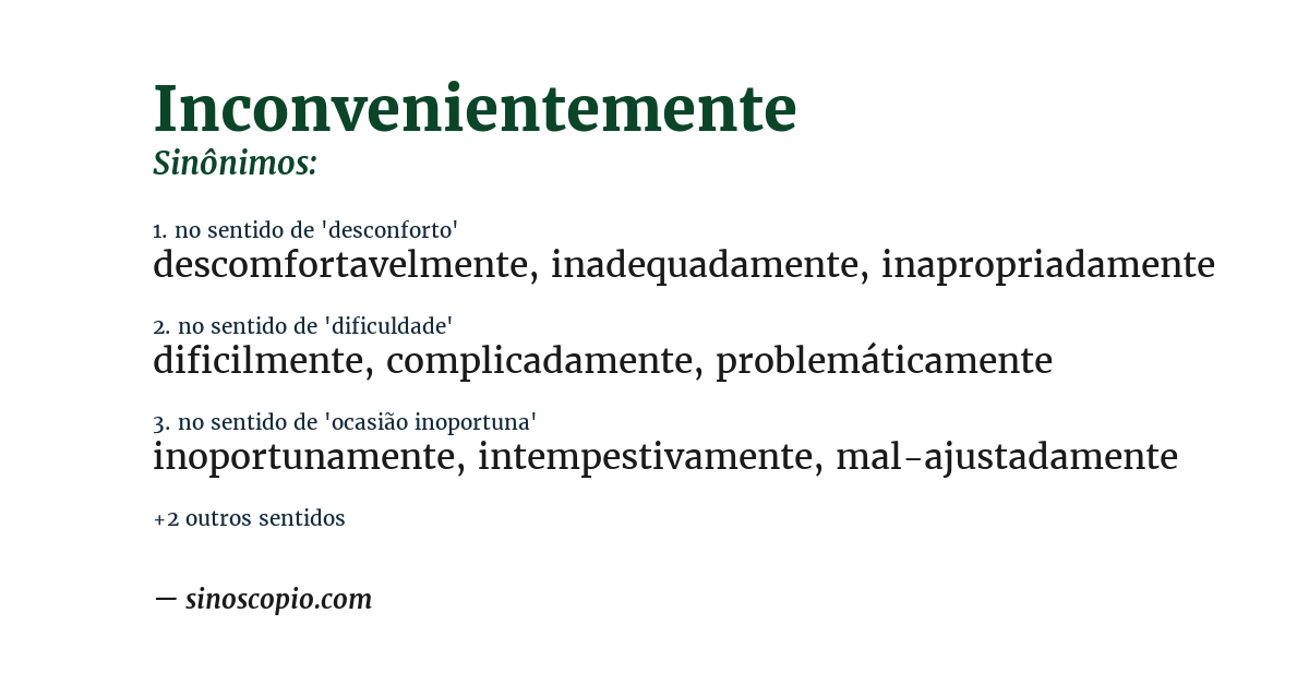 Sinônimo de inconvenientemente