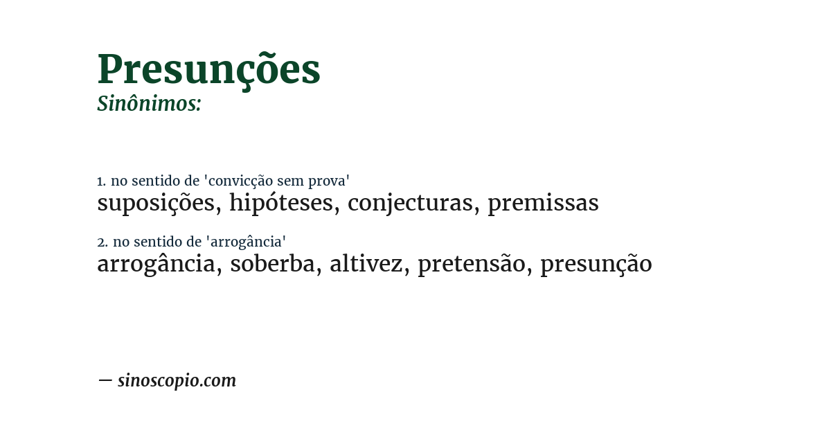 Sinônimo de presunções