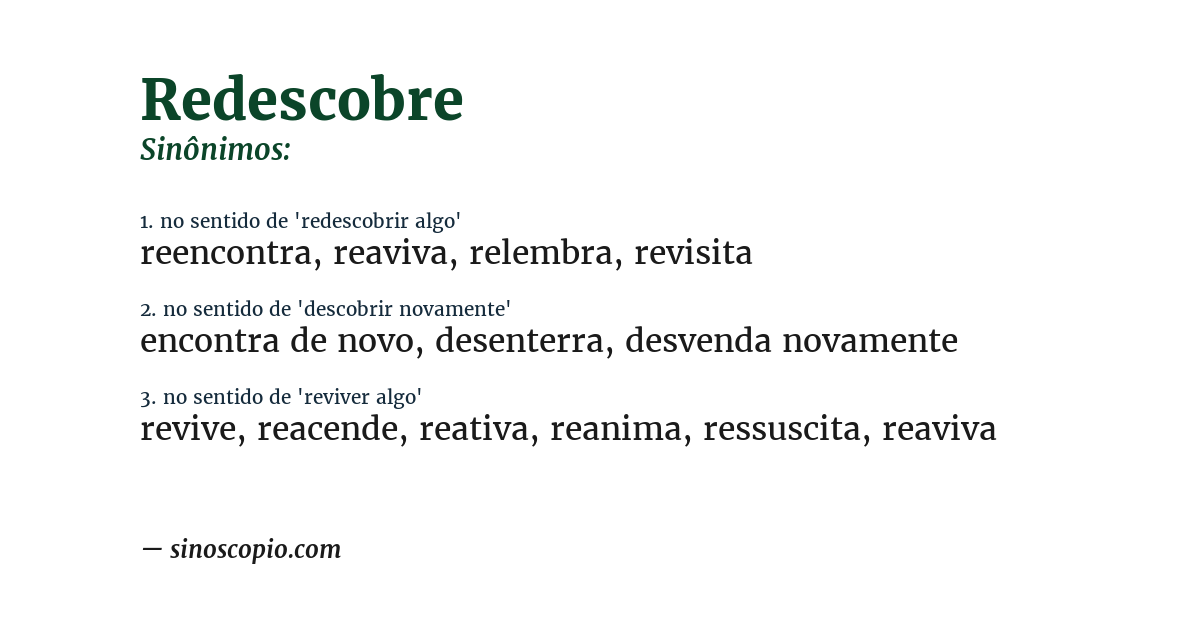 Sinônimo de redescobre