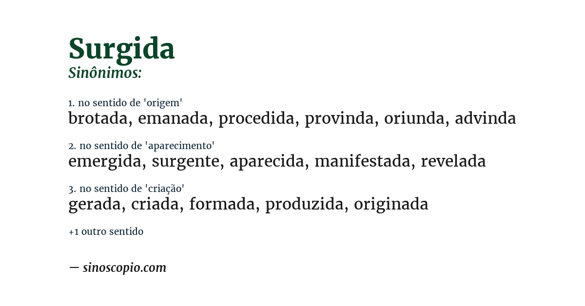 Sinônimo de surgida