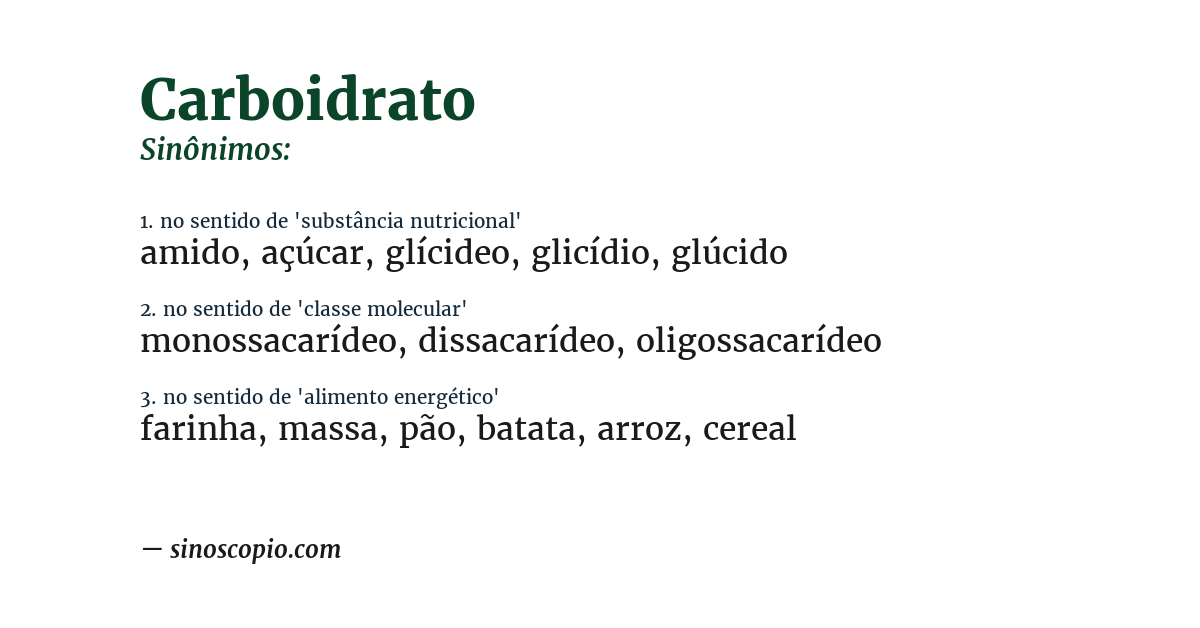 Sinônimo de carboidrato