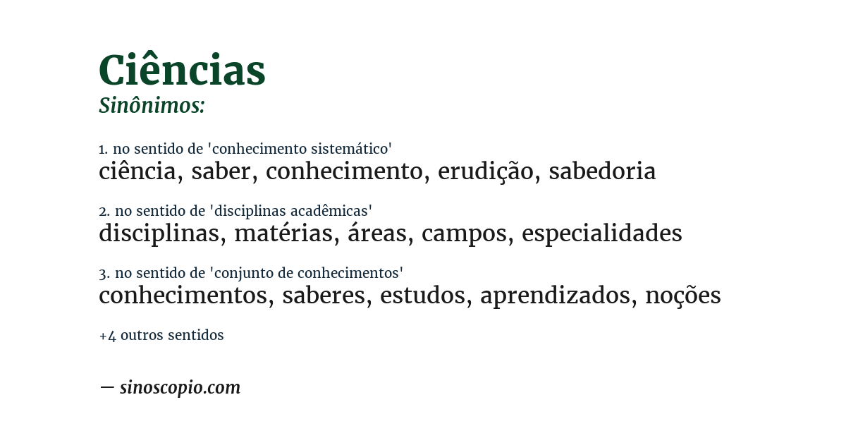 Sinônimo de ciências