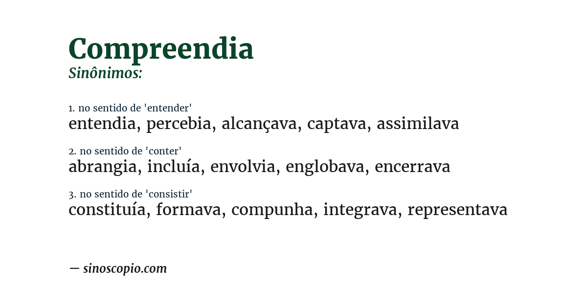 Sinônimo de compreendia