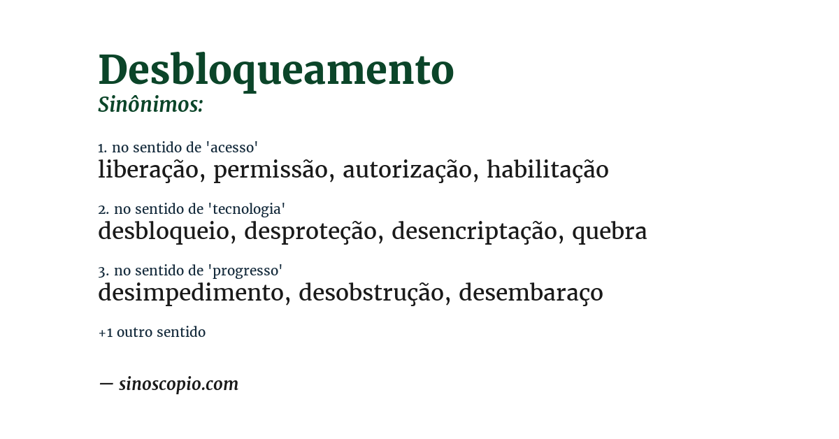Sinônimo de desbloqueamento