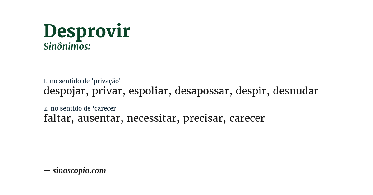 Sinônimo de desprovir