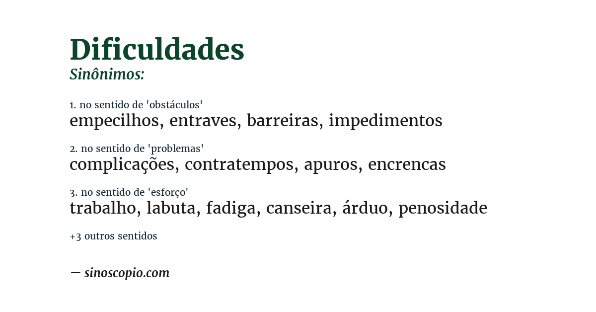 Sinônimo de dificuldades