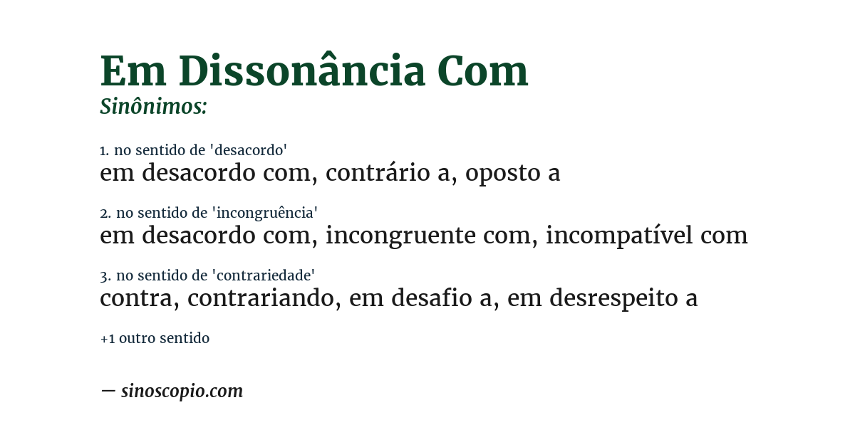 Sinônimo de em dissonância com