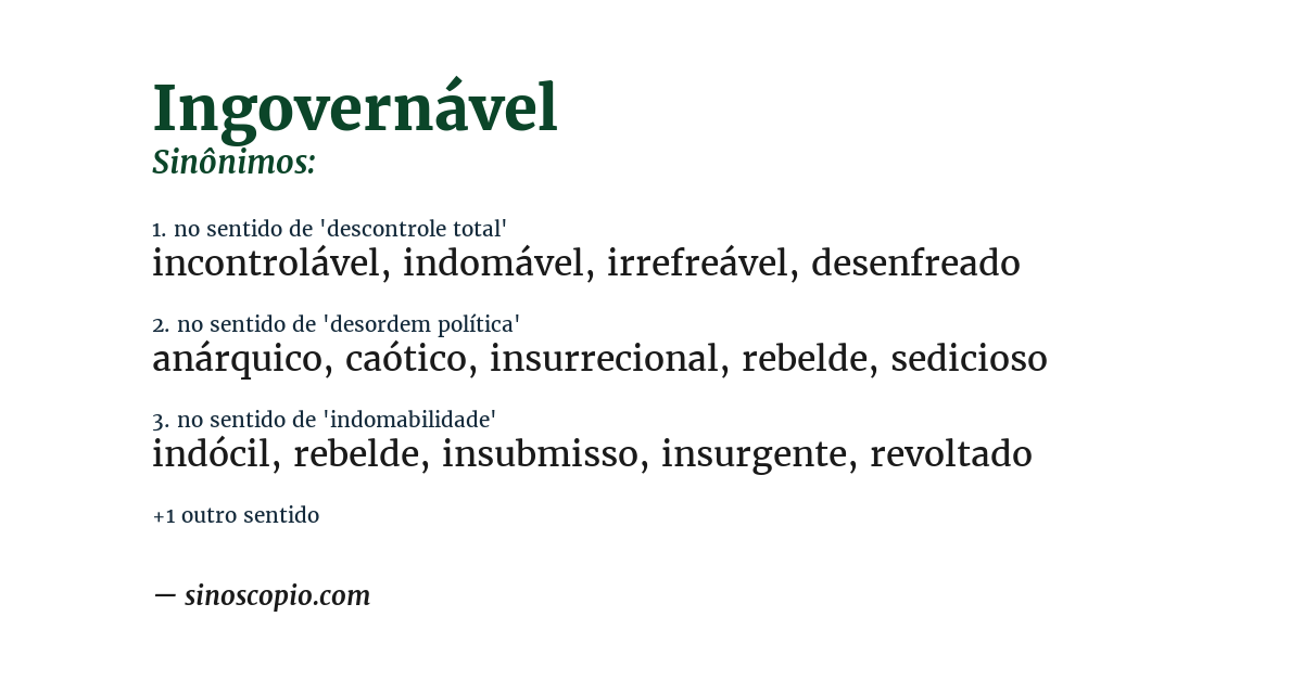 Sinônimo de ingovernável