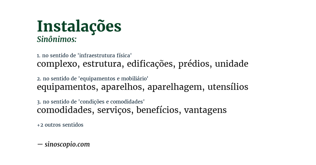 Sinônimo de instalações