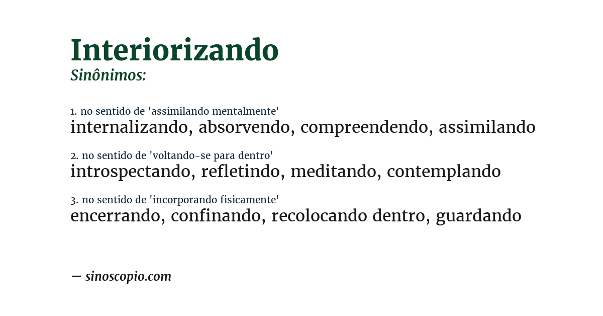 Sinônimo de interiorizando