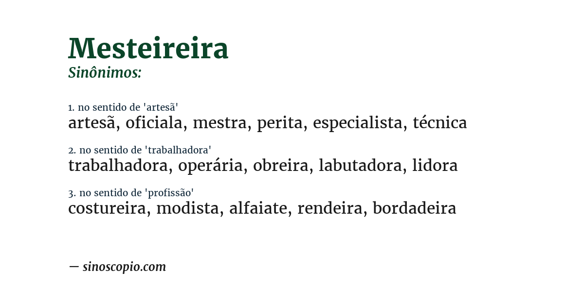 Sinônimo de mesteireira