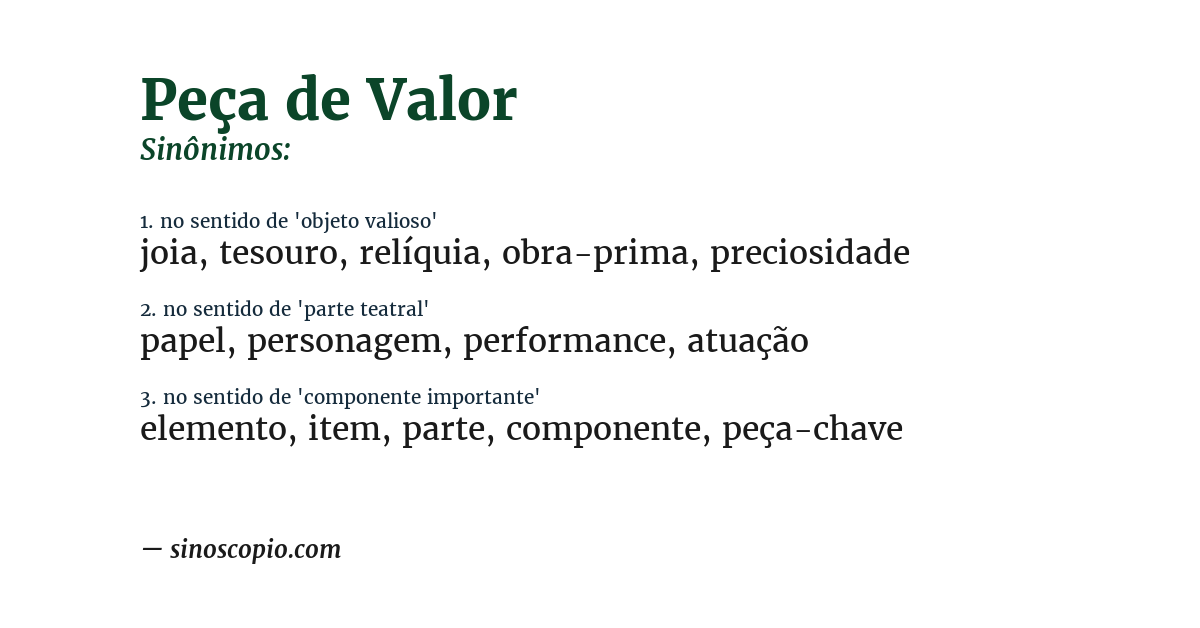 Sinônimo de peça de valor
