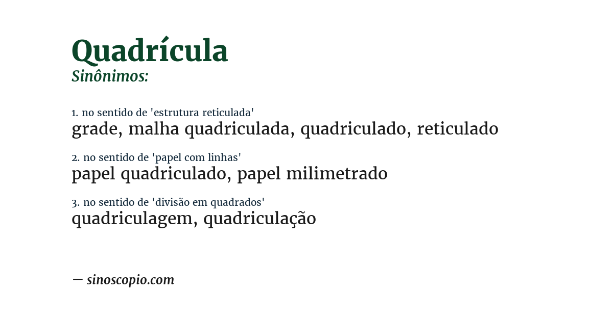 Sinônimo de quadrícula