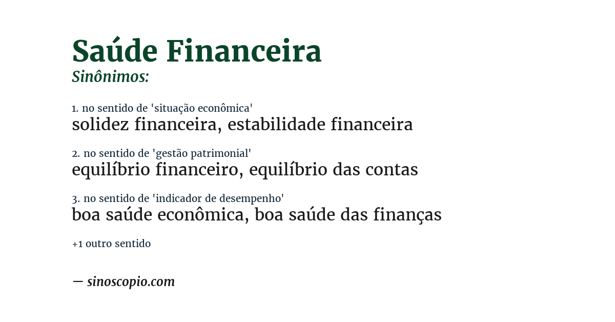 Sinônimo de saúde financeira