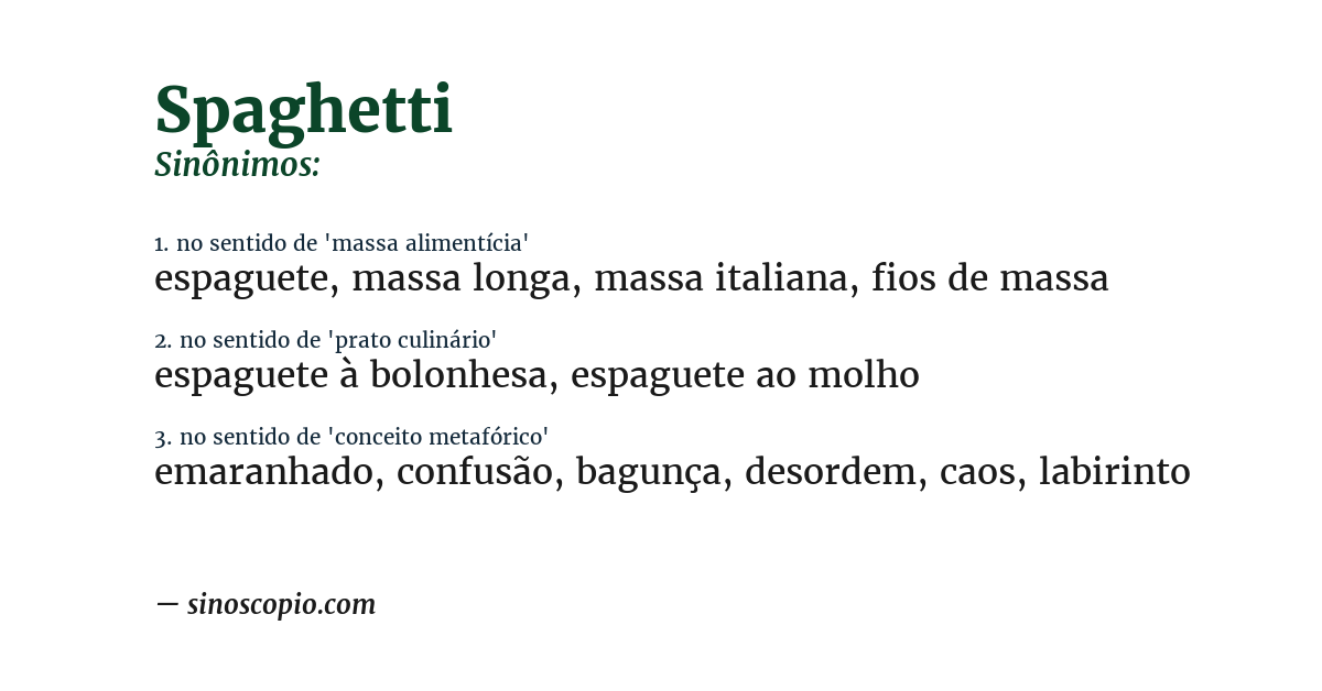 Sinônimo de spaghetti