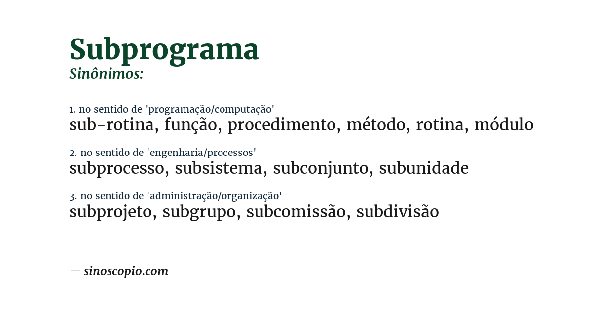 Sinônimo de subprograma