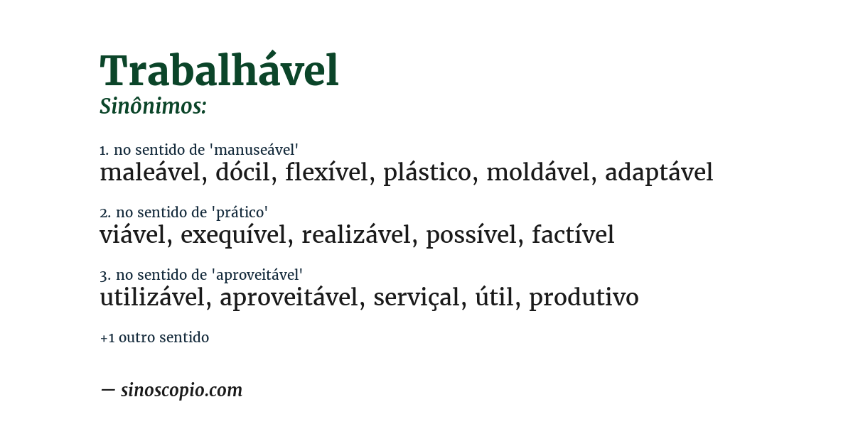 Sinônimo de trabalhável