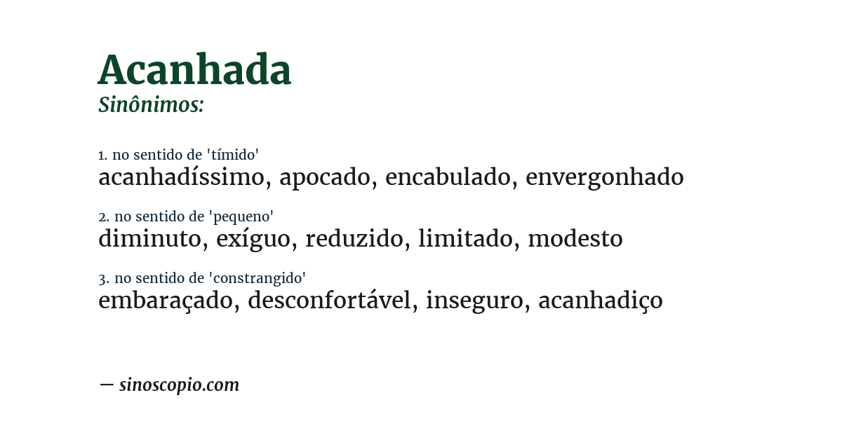 Sinônimo de acanhada