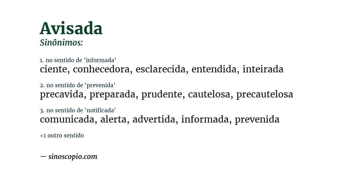 Sinônimo de avisada