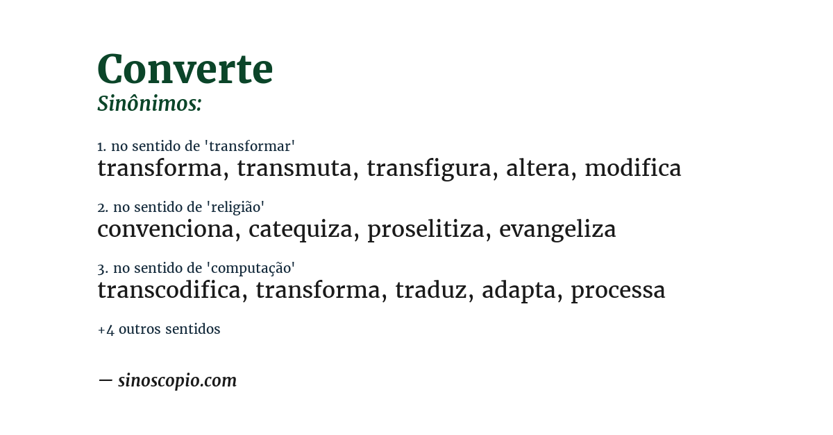 Sinônimo de converte