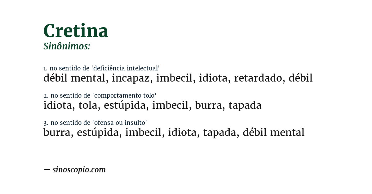 Sinônimo de cretina