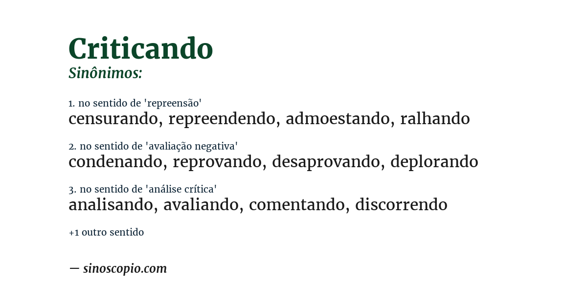 Sinônimo de criticando