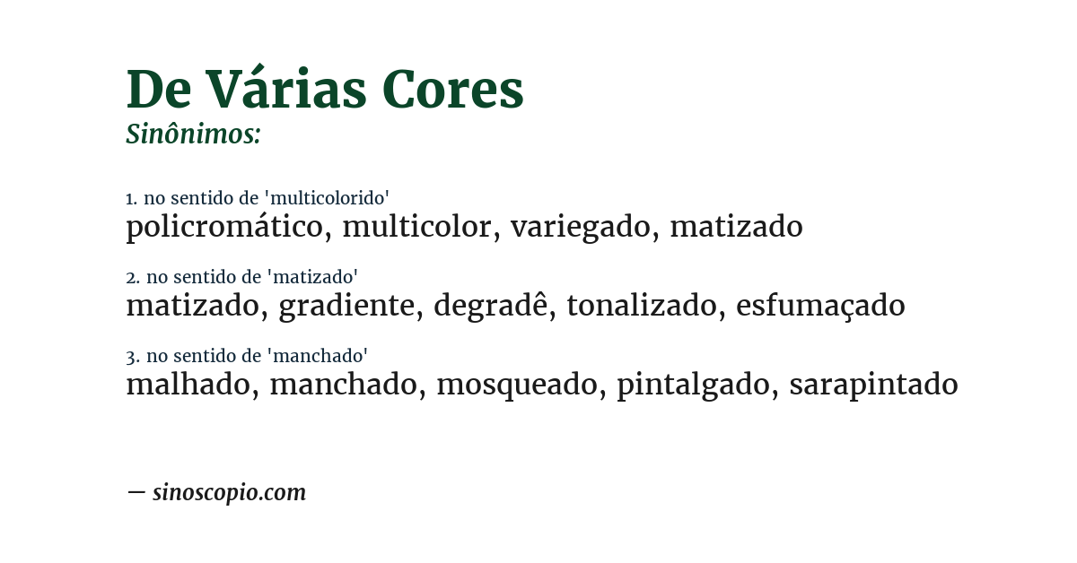 Sinônimo de de várias cores