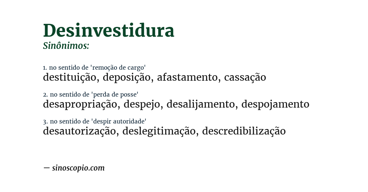 Sinônimo de desinvestidura