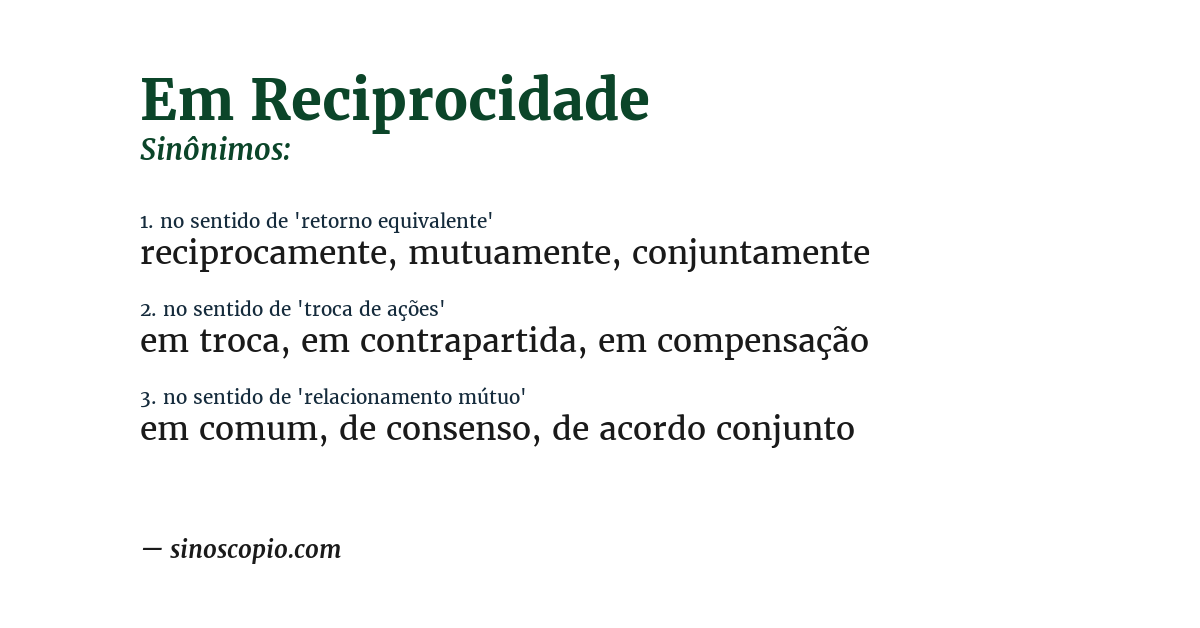 Sinônimo de em reciprocidade