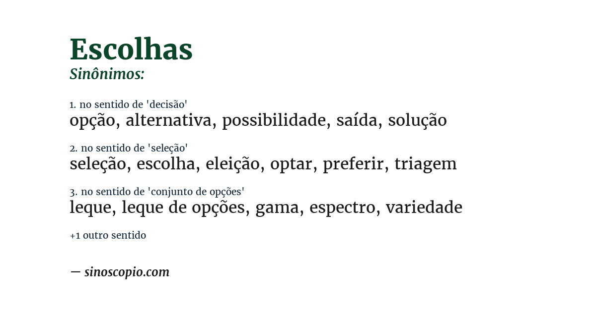 Sinônimo de escolhas
