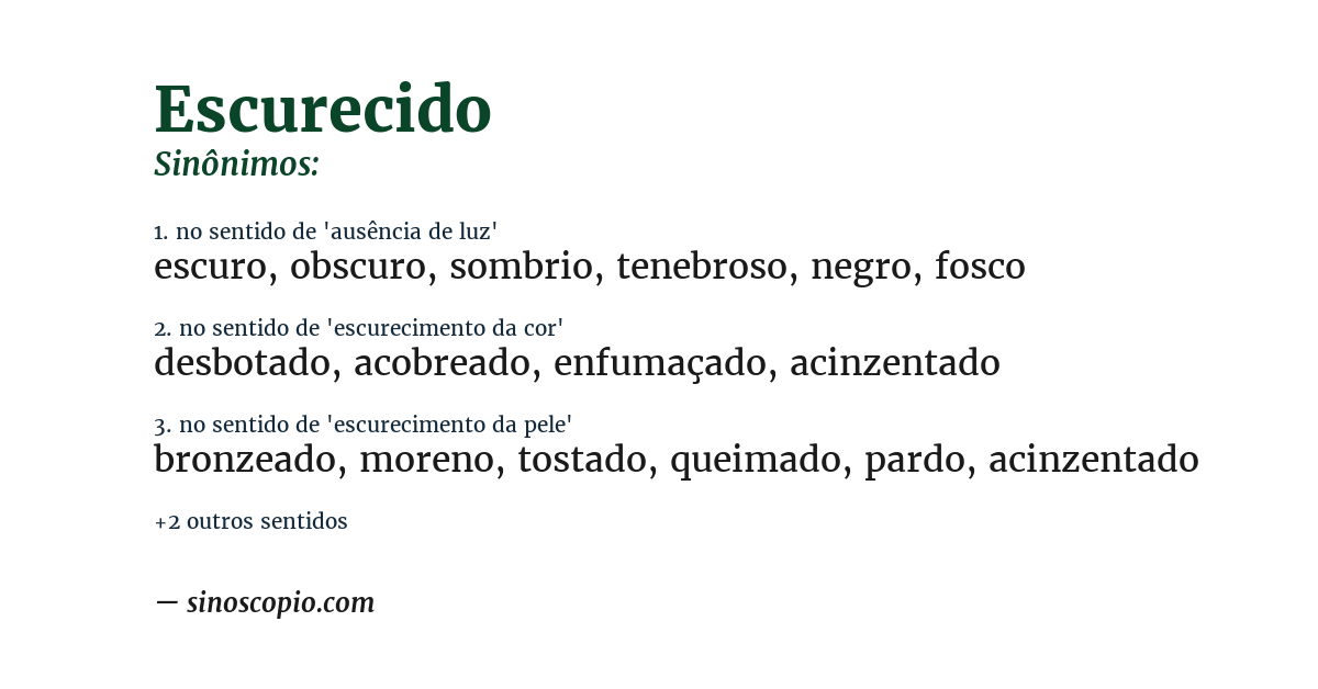 Sinônimo de escurecido