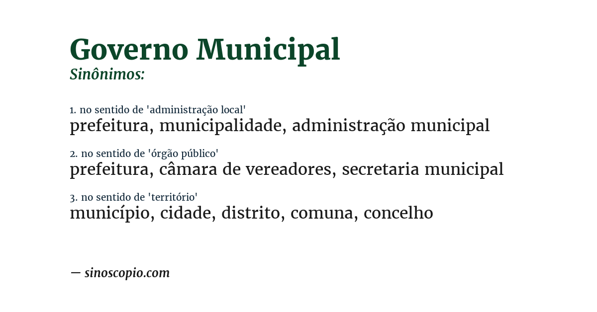 Sinônimo de governo municipal
