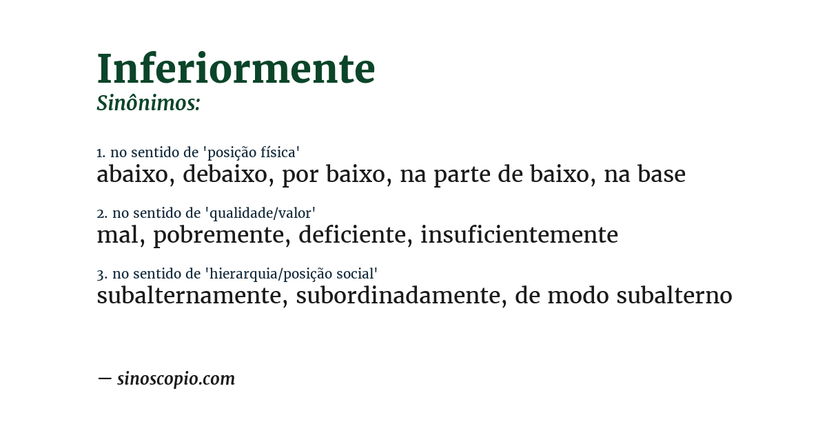 Sinônimo de inferiormente