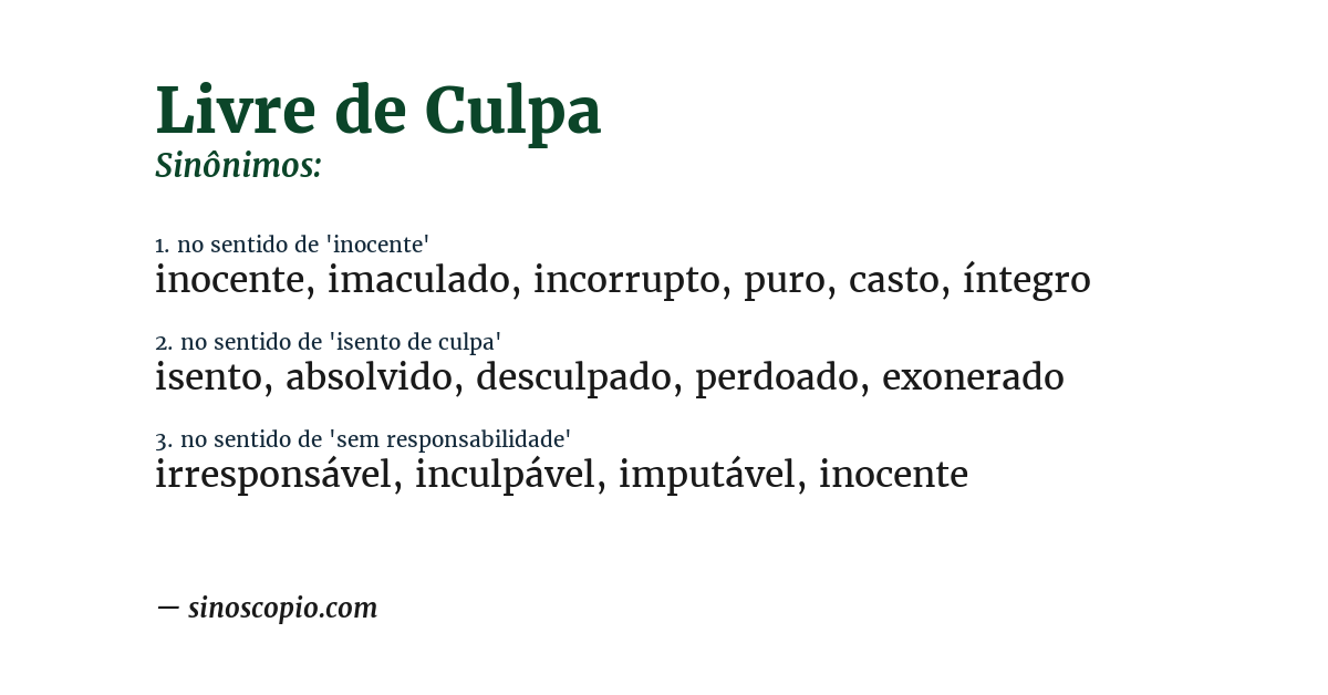 Sinônimo de livre de culpa
