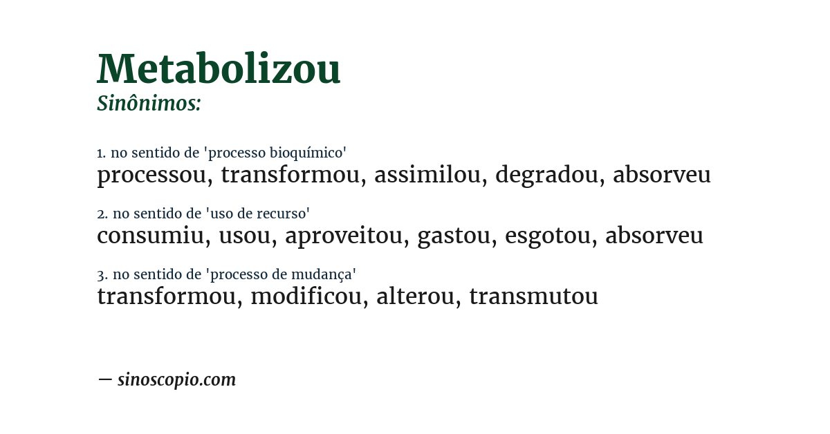 Sinônimo de metabolizou