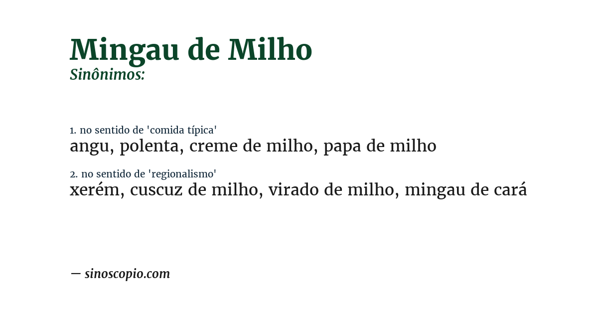 Sinônimo de mingau de milho