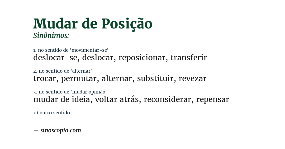 Sinônimo de mudar de posição