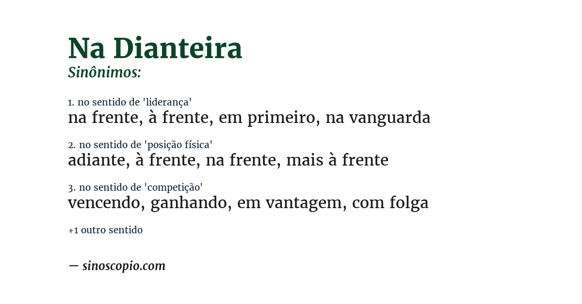 Sinônimo de na dianteira