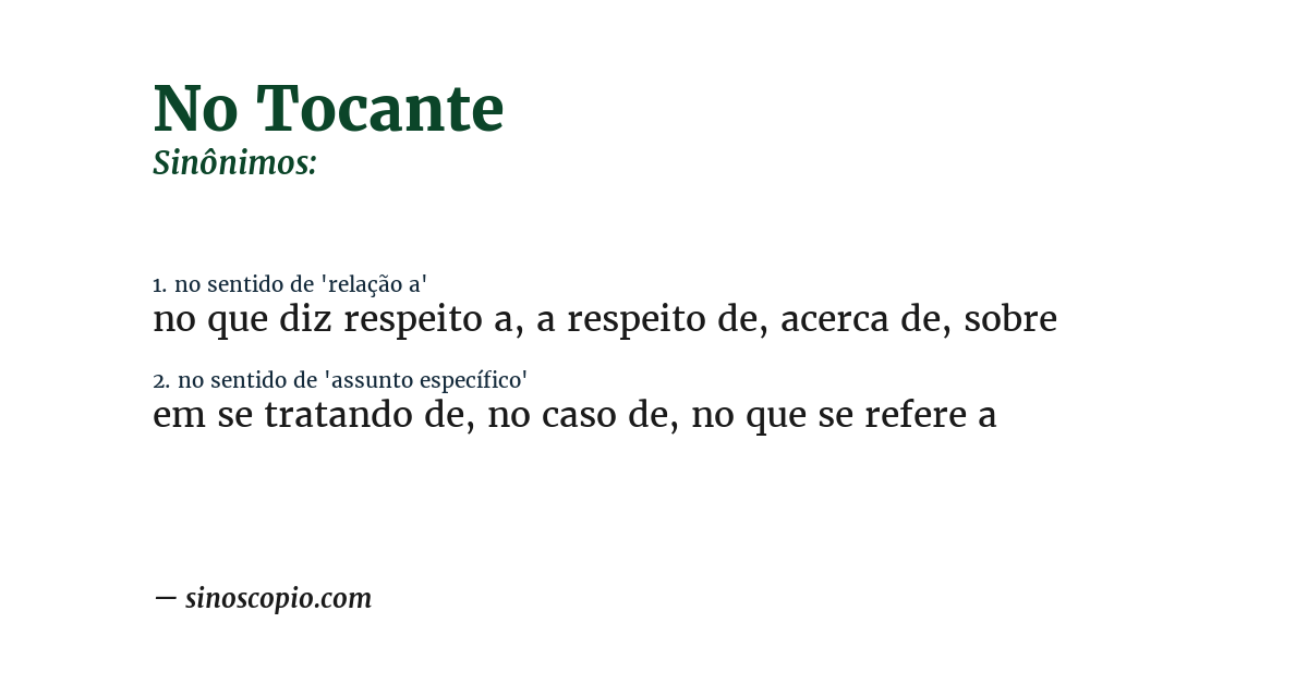 Sinônimo de no tocante
