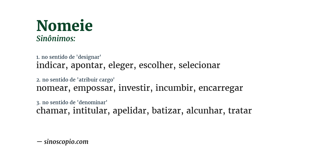 Sinônimo de nomeie